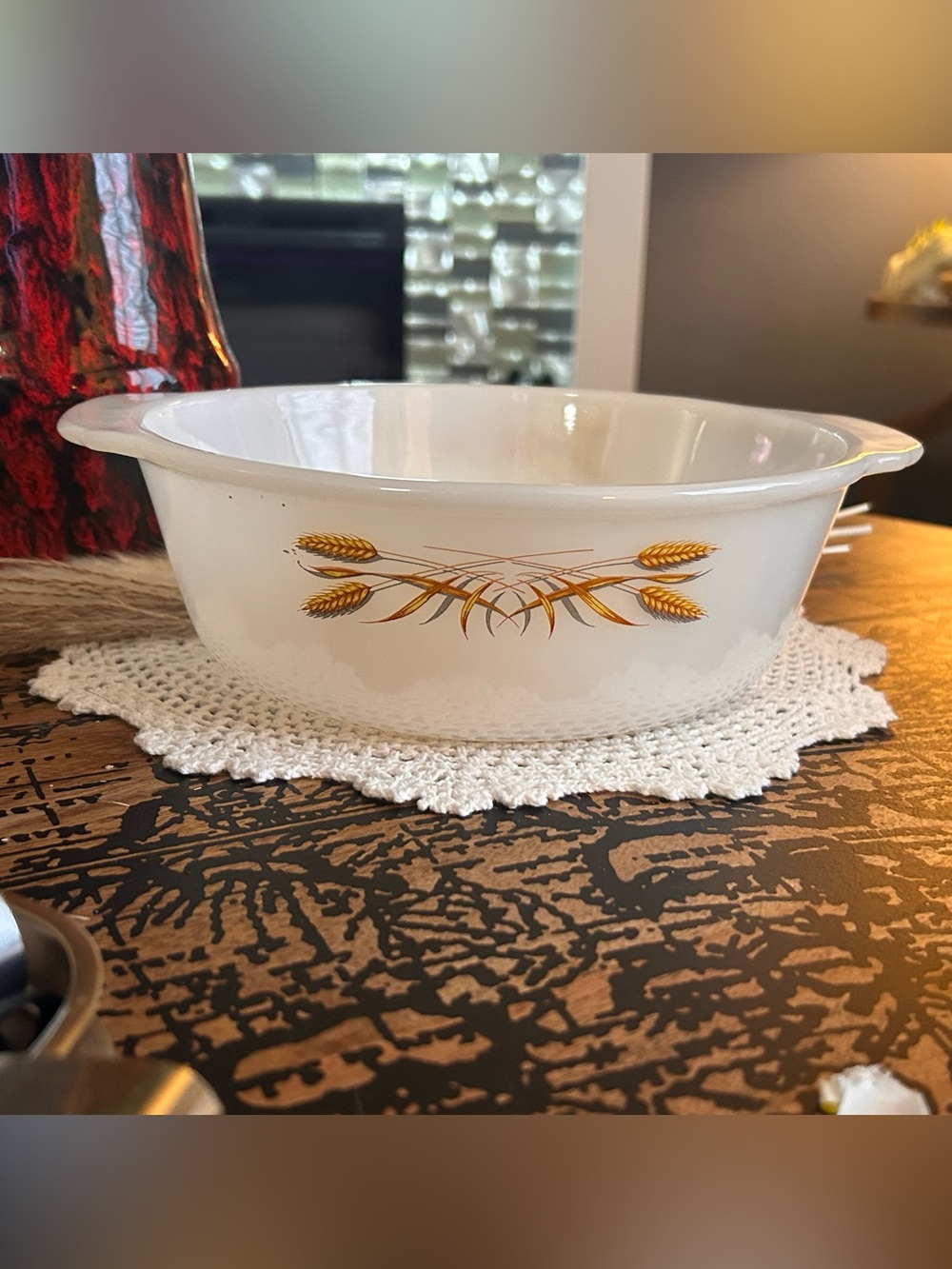 Vintage Fire-King 2 Quart Casserole Dish | Wheat Pattern Milk Glass Baking Dish
